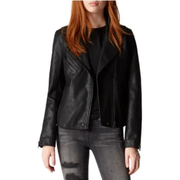 Black Moto Jacket Zipper Blank NYC Vegan Faux Leather Onyx Size XS
