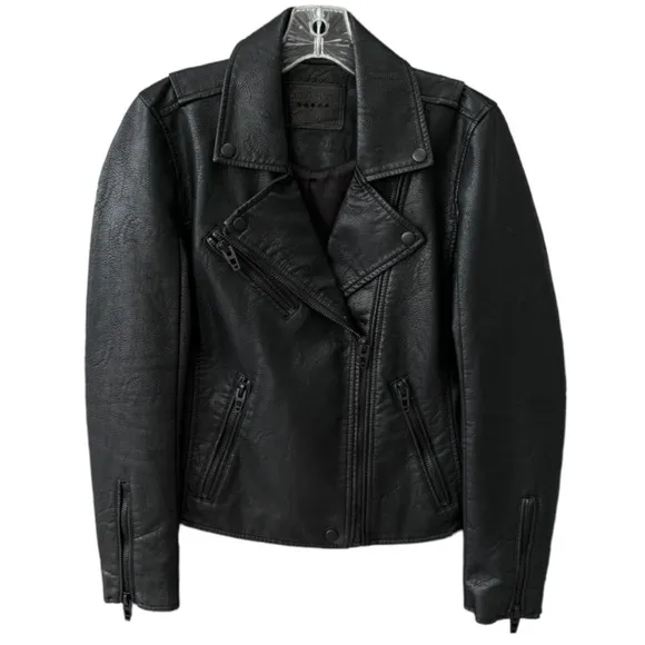Black Moto Jacket Zipper Blank NYC Vegan Faux Leather Onyx Size XS