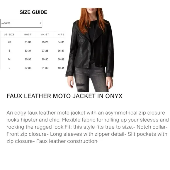 Black Moto Jacket Zipper Blank NYC Vegan Faux Leather Onyx Size XS