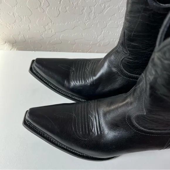 Black Star Black Snip Toe Cowboy Boots Matador Leather Cutout Western