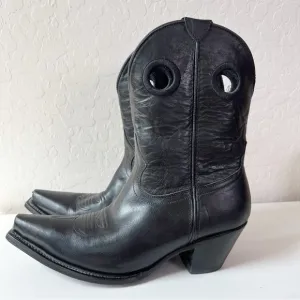 Black Star Black Snip Toe Cowboy Boots Matador Leather Cutout Western