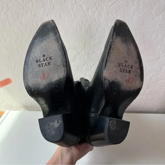 Black Star Black Snip Toe Cowboy Boots Matador Leather Cutout Western