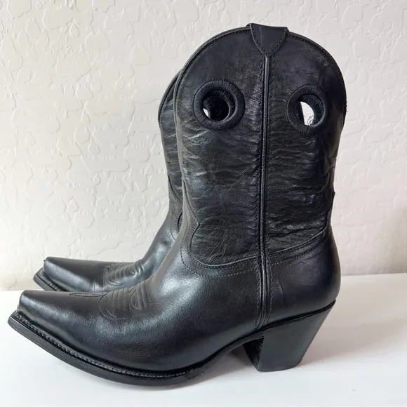 Black Star Black Snip Toe Cowboy Boots Matador Leather Cutout Western