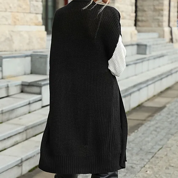 Black Tricolor Dropped Shoulder Cardigan