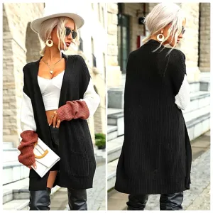 Black Tricolor Dropped Shoulder Cardigan