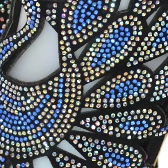 Black Velvet Blue Sequin Jeweled Stilettoes Christmas Holiday Party Heels 6