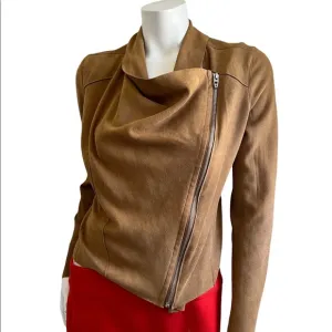BLANK NYC Drape Front Faux Suede Zip Up Jacket In Hazelnut Brown Sz Small