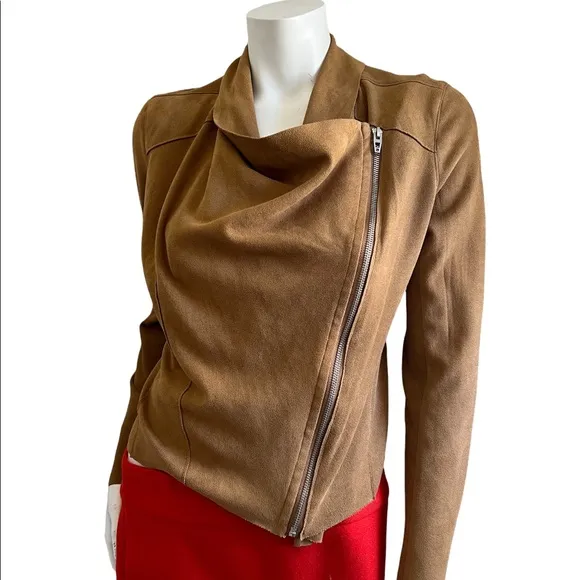 BLANK NYC Drape Front Faux Suede Zip Up Jacket In Hazelnut Brown Sz Small