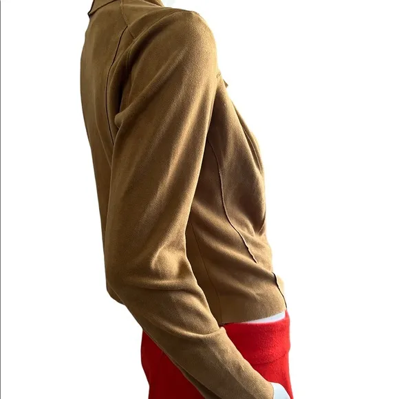 BLANK NYC Drape Front Faux Suede Zip Up Jacket In Hazelnut Brown Sz Small