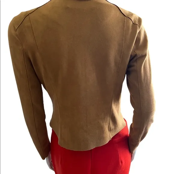 BLANK NYC Drape Front Faux Suede Zip Up Jacket In Hazelnut Brown Sz Small
