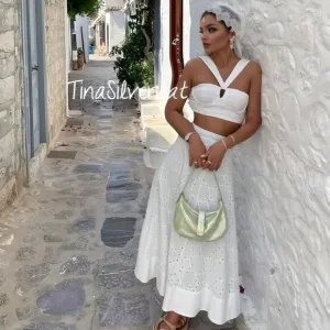 BLOGGER'S FAVE! Zara 2 Pc Skirt Set Embroidered Bustier And Cape Skirt White NWT