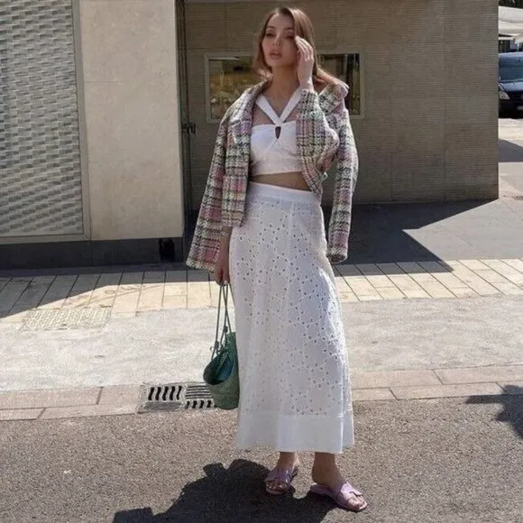 BLOGGER'S FAVE! Zara 2 Pc Skirt Set Embroidered Bustier And Cape Skirt White NWT
