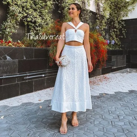 BLOGGER'S FAVE! Zara 2 Pc Skirt Set Embroidered Bustier And Cape Skirt White NWT