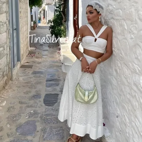 BLOGGER'S FAVE! Zara 2 Pc Skirt Set Embroidered Bustier And Cape Skirt White NWT