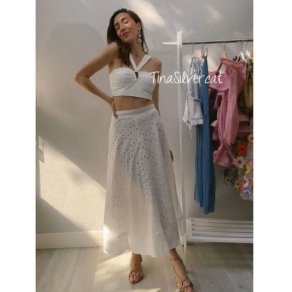 BLOGGER'S FAVE! Zara 2 Pc Skirt Set Embroidered Bustier And Cape Skirt White NWT