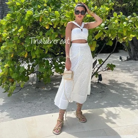 BLOGGER'S FAVE! Zara 2 Pc Skirt Set Embroidered Bustier And Cape Skirt White NWT