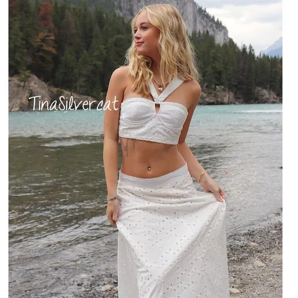 BLOGGER'S FAVE! Zara 2 Pc Skirt Set Embroidered Bustier And Cape Skirt White NWT