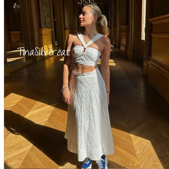 BLOGGER'S FAVE! Zara 2 Pc Skirt Set Embroidered Bustier And Cape Skirt White NWT