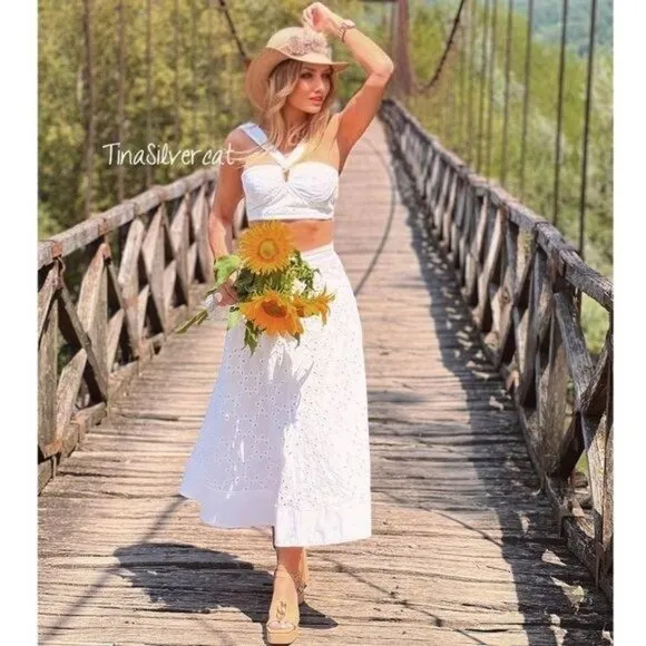 BLOGGER'S FAVE! Zara 2 Pc Skirt Set Embroidered Bustier And Cape Skirt White NWT