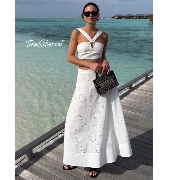BLOGGER'S FAVE! Zara 2 Pc Skirt Set Embroidered Bustier And Cape Skirt White NWT