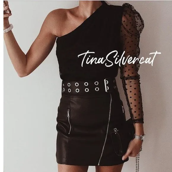 BLOGGER'S FAVE! Zara Black Faux Leather Moto Skirt With Zippers Sz S NWT