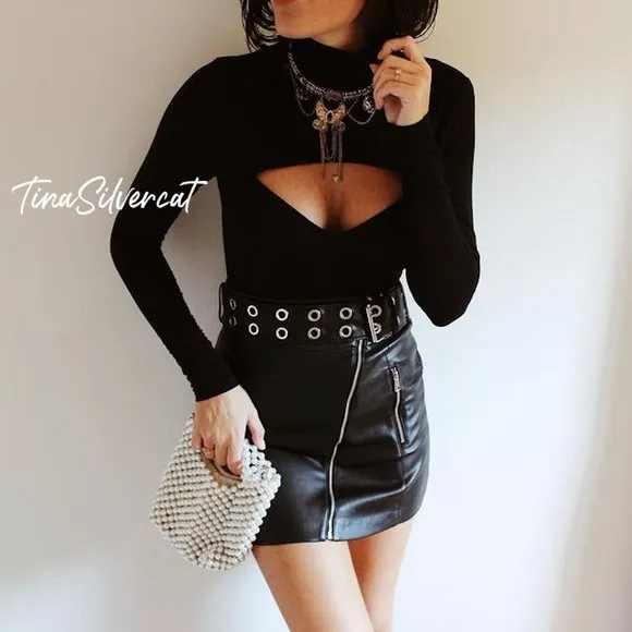 BLOGGER'S FAVE! Zara Black Faux Leather Moto Skirt With Zippers Sz S NWT