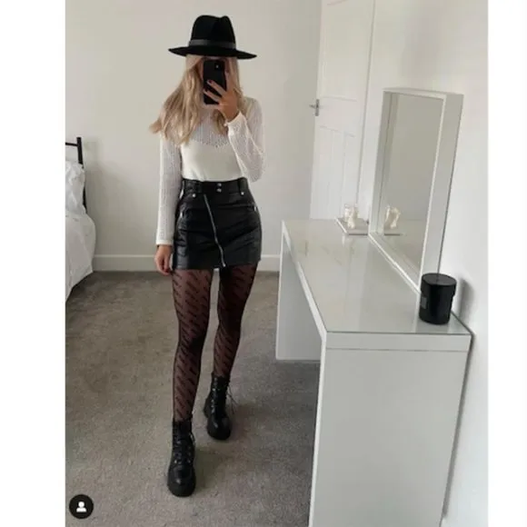 BLOGGER'S FAVE! Zara Black Faux Leather Moto Skirt With Zippers Sz S NWT