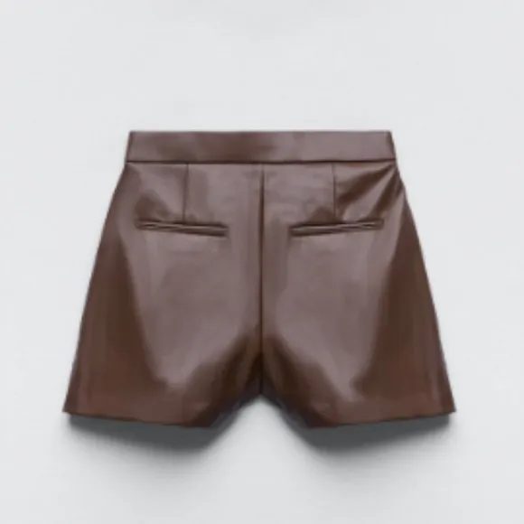 BLOGGER'S FAVE! Zara Faux Leather Brown Shorts Sz S, M, XL NWT