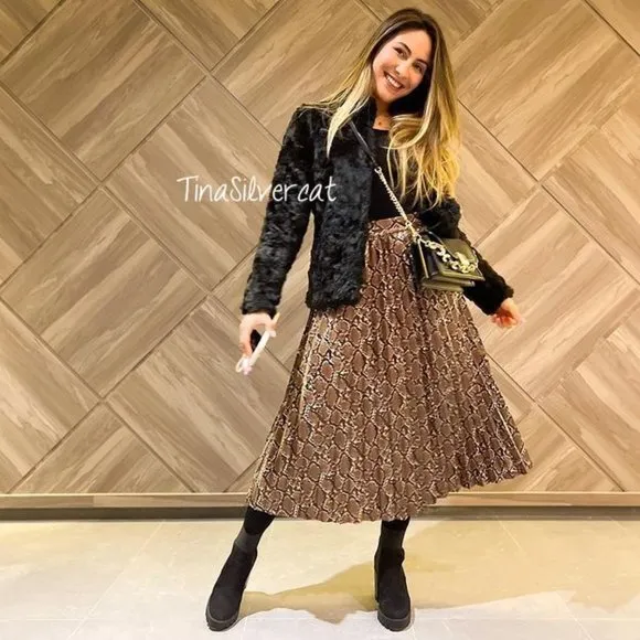 BLOGGER'S FAVE! Zara Faux Leather Pleated Snakeskin Skirt Sz XS, M NWT