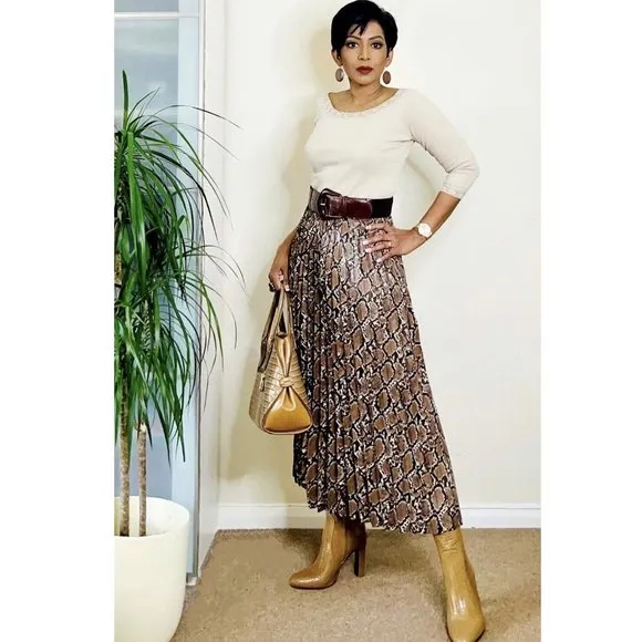 BLOGGER'S FAVE! Zara Faux Leather Pleated Snakeskin Skirt Sz XS, M NWT