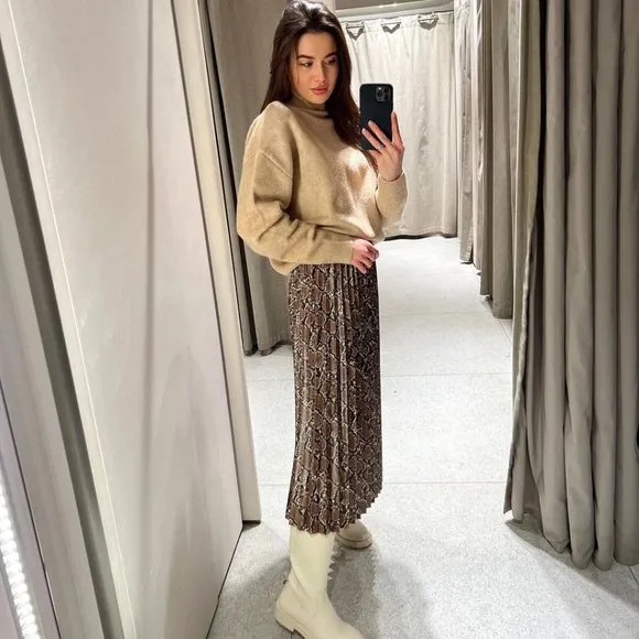 BLOGGER'S FAVE! Zara Faux Leather Pleated Snakeskin Skirt Sz XS, M NWT