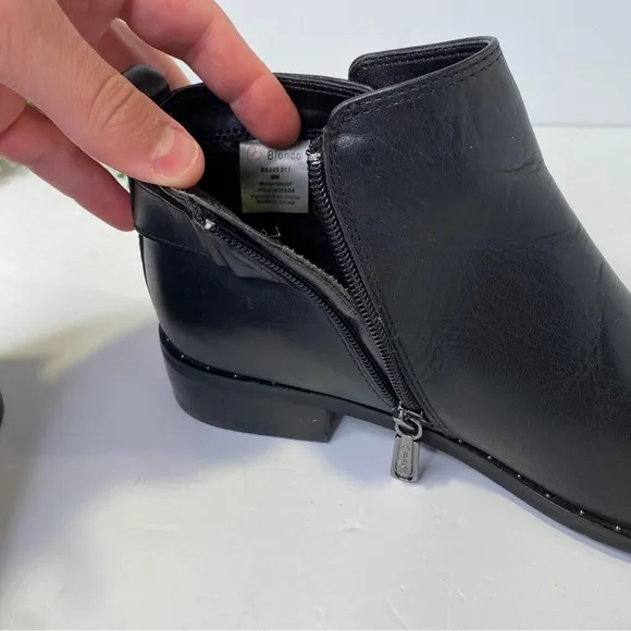 Blondo Black Tami Ankle Strap Studded Trim Zipper Ankle Boots Waterproof Size 9