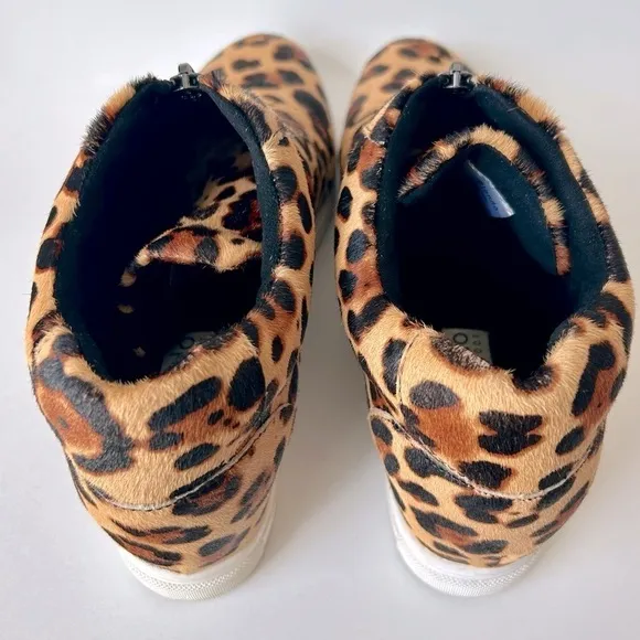 Blondo Leopard Glenda Waterproof Zip Up Hidden Wedge Heel Sneakers Calf Hair 10