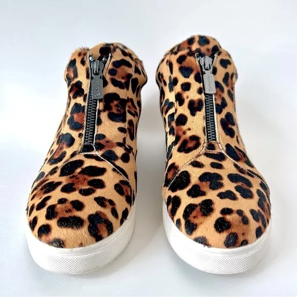 Blondo Leopard Glenda Waterproof Zip Up Hidden Wedge Heel Sneakers Calf Hair 10