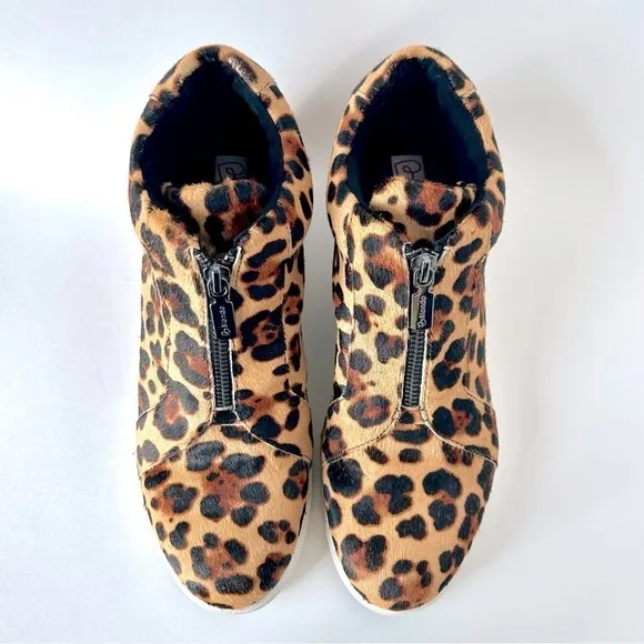 Blondo Leopard Glenda Waterproof Zip Up Hidden Wedge Heel Sneakers Calf Hair 10