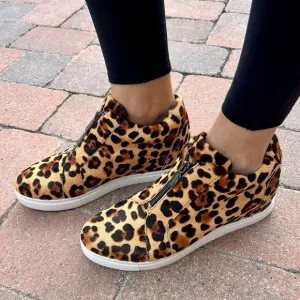 Blondo Leopard Glenda Waterproof Zip Up Hidden Wedge Heel Sneakers Calf Hair 10