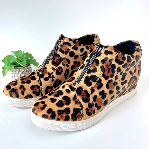 Blondo Leopard Glenda Waterproof Zip Up Hidden Wedge Heel Sneakers Calf Hair 10