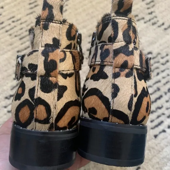 Blondo Waterproof Calf Hair Leather Leopard Moto Booties Ankle Boots 8.5