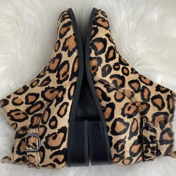Blondo Waterproof Calf Hair Leather Leopard Moto Booties Ankle Boots 8.5