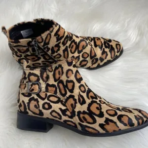 Blondo Waterproof Calf Hair Leather Leopard Moto Booties Ankle Boots 8.5