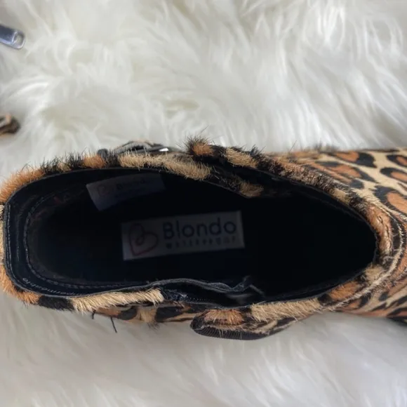 Blondo Waterproof Calf Hair Leather Leopard Moto Booties Ankle Boots 8.5