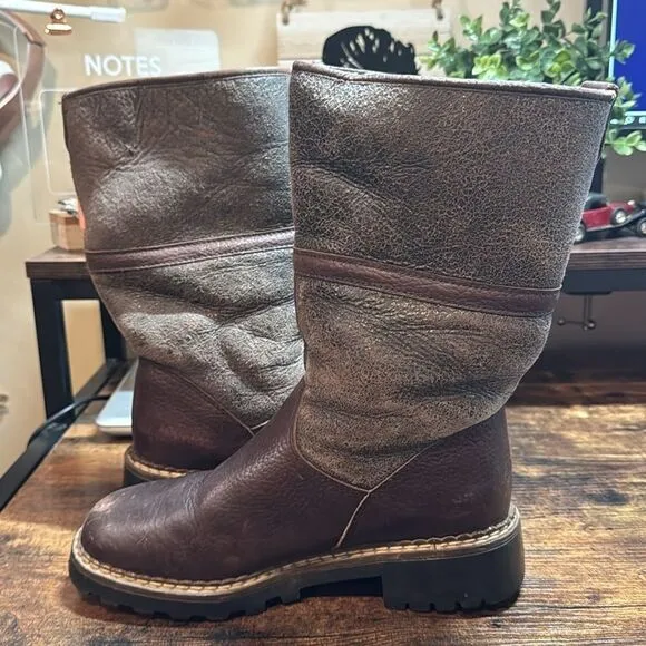 Blondo Waterproof Shearling Brown Leather Pull-On Winter Boots size 8.5