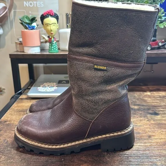 Blondo Waterproof Shearling Brown Leather Pull-On Winter Boots size 8.5