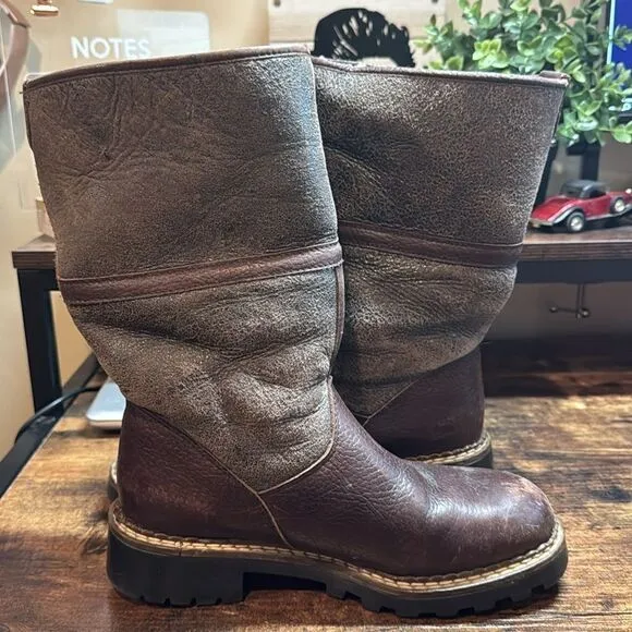 Blondo Waterproof Shearling Brown Leather Pull-On Winter Boots size 8.5