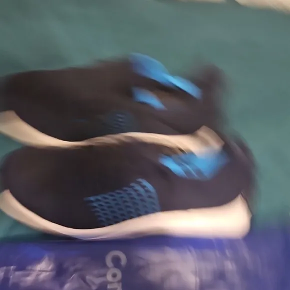 Blue and Black Athletic Shoes with Breathable Knit Design