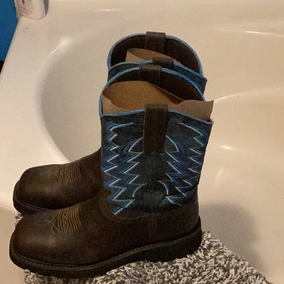 Blue and Brown Work Boots