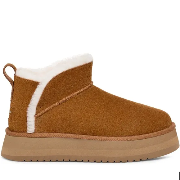 ✨BNWT - Koolaburra by UGG Suede Platform Ultra Mini Boots - Chestnut - size 12M✨