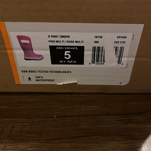 Bogs Kids Rain Boots Ombre Pink/Rose Multi Youth Size 5