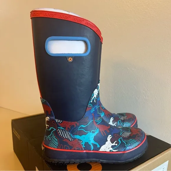 BOGS Unisex Child Kid Rain Boots Neon Dinosaur Big Kid Size 2 EUR 33