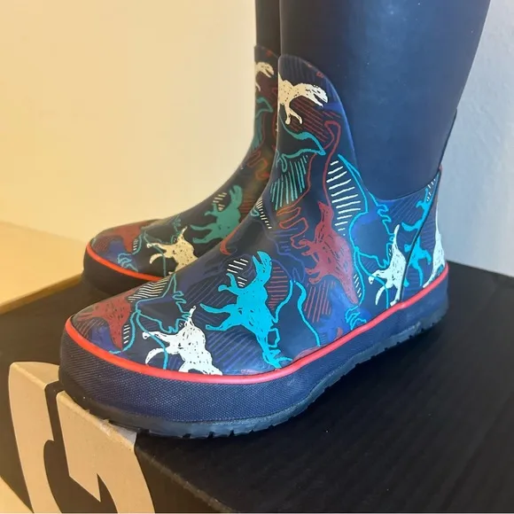BOGS Unisex Child Kid Rain Boots Neon Dinosaur Big Kid Size 2 EUR 33